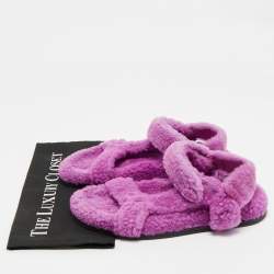 Pre Owned Fendi Purple  Shearling Fur Ankle Strap Flat Sandals Size 39