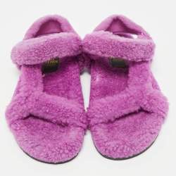 Pre Owned Fendi Purple  Shearling Fur Ankle Strap Flat Sandals Size 39