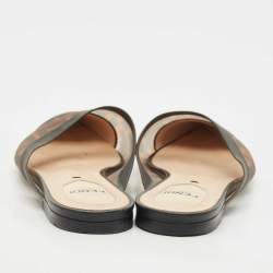 Pre Owned Fendi Tobacco FF Logo Print Mesh Colibri Pointed Toe Flat Mules Size 36