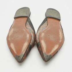 Pre Owned Fendi Tobacco FF Logo Print Mesh Colibri Pointed Toe Flat Mules Size 36