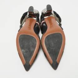 مملوكة مسبقًا Fendi Brown/Black Zucca Mesh and Fabric Colibri Slingback Sandals Size 37