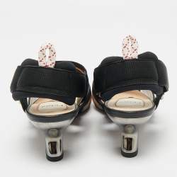 مملوكة مسبقًا Fendi Brown/Black Zucca Mesh and Fabric Colibri Slingback Sandals Size 37
