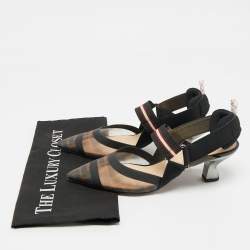 مملوكة مسبقًا Fendi Brown/Black Zucca Mesh and Fabric Colibri Slingback Sandals Size 37