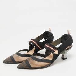 مملوكة مسبقًا Fendi Brown/Black Zucca Mesh and Fabric Colibri Slingback Sandals Size 37