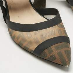 Pre Owned Fendi Brown/Black Zucca Mesh and Canvas Colibri Slingback Pumps Size 39