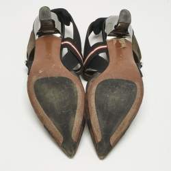 Pre Owned Fendi Brown/Black Zucca Mesh and Canvas Colibri Slingback Pumps Size 39