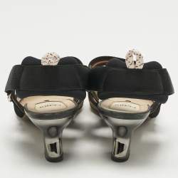 Pre Owned Fendi Brown/Black Zucca Mesh and Canvas Colibri Slingback Pumps Size 39