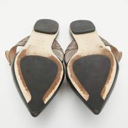 Pre Owned Fendi Black/Brown Leather FF Logo Buckle Mules Size 38