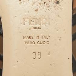 Pre Owned Fendi Black/Brown Leather FF Logo Buckle Mules Size 38