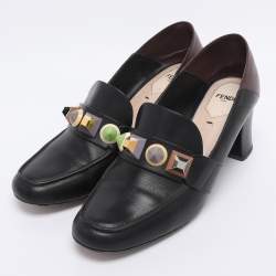 Pre Owned حذاء بكعب عالي فنادي مزين جلد أسود وعنابي مقاس 41