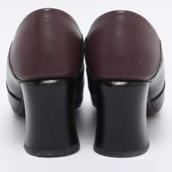 Pre Owned حذاء بكعب عالي فنادي مزين جلد أسود وعنابي مقاس 41