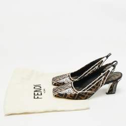 Pre Owned حذاء كعب عالي فندي فتحة كعب أف فريدوم جلد وكانفاس زوكا توباكو مقاس 39