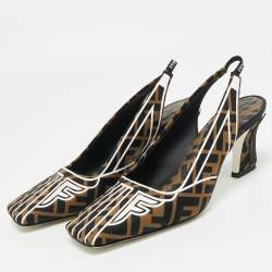 Pre Owned حذاء كعب عالي فندي فتحة كعب أف فريدوم جلد وكانفاس زوكا توباكو مقاس 39