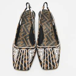 Pre Owned حذاء كعب عالي فندي فتحة كعب أف فريدوم جلد وكانفاس زوكا توباكو مقاس 39