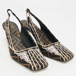 Pre Owned حذاء كعب عالي فندي فتحة كعب أف فريدوم جلد وكانفاس زوكا توباكو مقاس 39