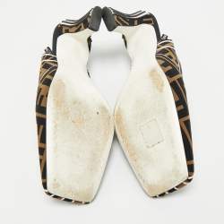 Pre Owned حذاء كعب عالي فندي فتحة كعب أف فريدوم جلد وكانفاس زوكا توباكو مقاس 39