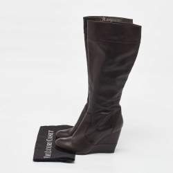 Pre Owned Fendi Dark Brown Leather Knee Length Wedge Boots Size 39