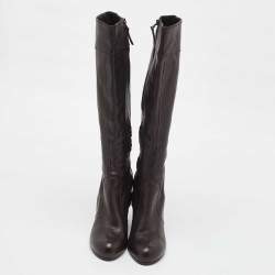 Pre Owned Fendi Dark Brown Leather Knee Length Wedge Boots Size 39