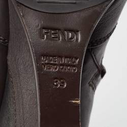 Pre Owned Fendi Dark Brown Leather Knee Length Wedge Boots Size 39