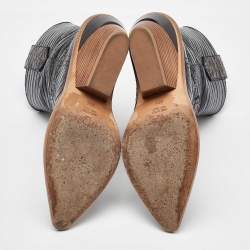 Pre Owned Fendi Black Croc Embossed Leather Mid Calf Cowboy Boots Size 36.5