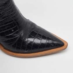 Pre Owned Fendi Black Croc Embossed Leather Mid Calf Cowboy Boots Size 36.5