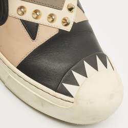 Pre Owned Fendi Multicolor Leather Studded Karlito Slip On Sneakers Size 37