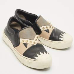 Pre Owned Fendi Multicolor Leather Studded Karlito Slip On Sneakers Size 37