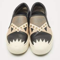 Pre Owned Fendi Multicolor Leather Studded Karlito Slip On Sneakers Size 37