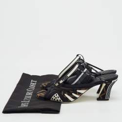 Pre Owned Fendi Black/Brown FF Neoprene and Mesh Freedom Patchwork Slingback Sandals Size 36