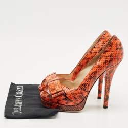 Pre Owned Fendi Orange/Brown Python Leather Peep Toe Platform Pumps Size 40
