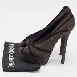 Pre Owned Fendi Dark Grey Suede Peep Toe Platform Pumps Size 39