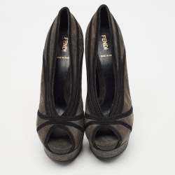 Pre Owned Fendi Dark Grey Suede Peep Toe Platform Pumps Size 39