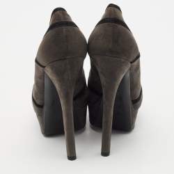 Pre Owned Fendi Dark Grey Suede Peep Toe Platform Pumps Size 39