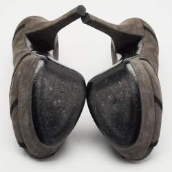 Pre Owned Fendi Dark Grey Suede Peep Toe Platform Pumps Size 39