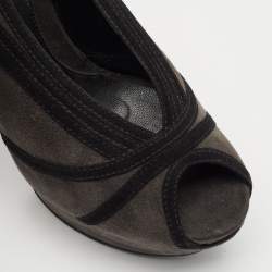 Pre Owned Fendi Dark Grey Suede Peep Toe Platform Pumps Size 39