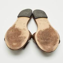 Pre Owned Fendi Dark Brown Leather Logo Flat Slide Sandals Size 41