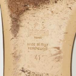 Pre Owned Fendi Dark Brown Leather Logo Flat Slide Sandals Size 41