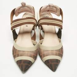 Pre Owned Fendi Multicolor Fabric and Leather Colibri Slingback Pumps Size 38.5