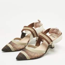 Pre Owned Fendi Multicolor Fabric and Leather Colibri Slingback Pumps Size 38.5