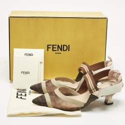 Pre Owned Fendi Multicolor Fabric and Leather Colibri Slingback Pumps Size 38.5