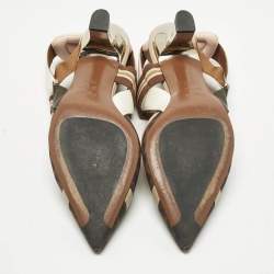 Pre Owned Fendi Multicolor Fabric and Leather Colibri Slingback Pumps Size 38.5