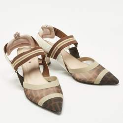 Pre Owned Fendi Multicolor Fabric and Leather Colibri Slingback Pumps Size 38.5