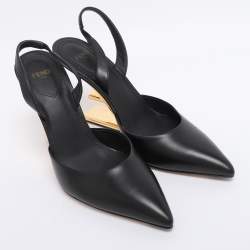 Pre Owned Fendi Black Leather Fendi First Slingback Pumps Size 37