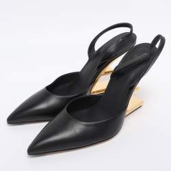Pre Owned Fendi Black Leather Fendi First Slingback Pumps Size 37