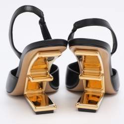 Pre Owned Fendi Black Leather Fendi First Slingback Pumps Size 37