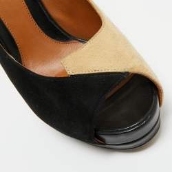 Pre Owned Fendi Black/Beige Suede Fendista Peep Toe Pumps Size 39