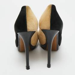 Pre Owned Fendi Black/Beige Suede Fendista Peep Toe Pumps Size 39