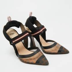 Pre Owned Fendi Multicolor Canvas and Mesh Colibri Pumps Size 36