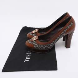 Pre Owned Fendi Brown Zucca Canvas and Leather Platform Pumps Size 40