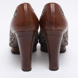 Pre Owned Fendi Brown Zucca Canvas and Leather Platform Pumps Size 40